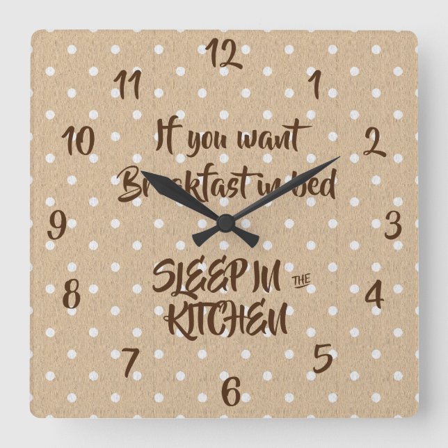 Horloge Carrée Petit-déjeuner en Citation de lit Drôle cuisine (Recto)