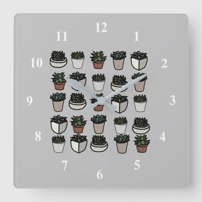 Horloge Carrée Petit motif succulent (Recto)