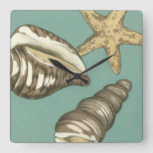 Horloge Carrée Petit trio de Shell sur Teal