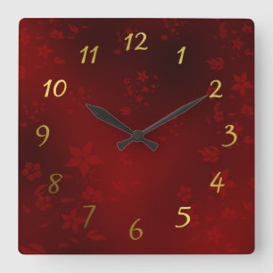 Horloge Carrée petites fleurs asiatiques délicates sur une horlog