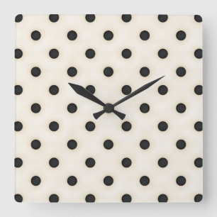 Horloge Carrée Petits Pois noirs sur blanc ancien