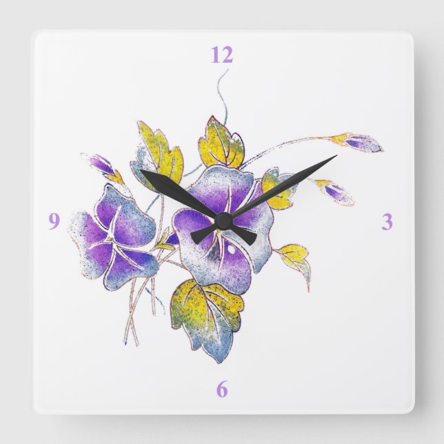 Horloge Carrée Petunias. (Recto)