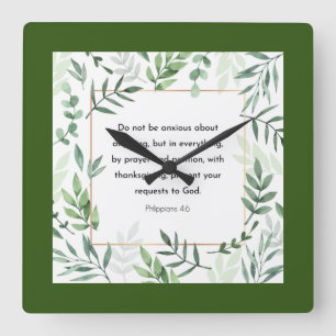 Horloge Carrée Philippiens 4:6, Verse de la Bible,