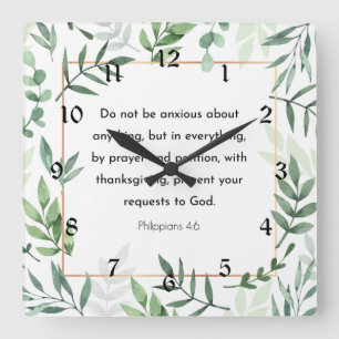 Horloge Carrée Philippiens 4:6, Verse de la Bible, Chrétienté