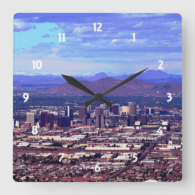 Horloge Carrée Phoenix Arizona Skyline en journée (Recto)