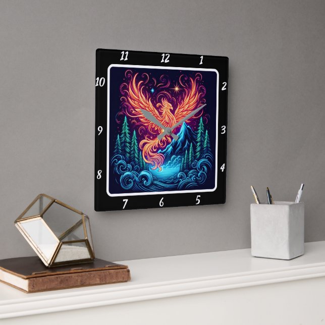 Horloge Carrée Phoenix Vol Au-Dessus De Midnight Ridge (Bureau)