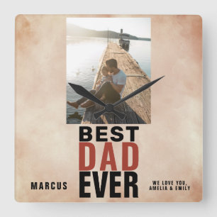 Horloge Carrée Photo Best Dad Ever Trendy Watercolor Father's Day