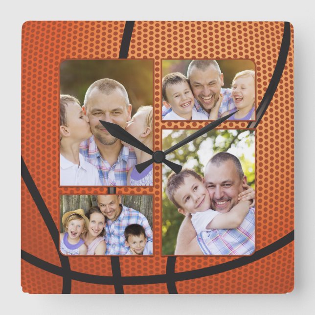 Horloge Carrée Photo Collage Father's Day (Recto)