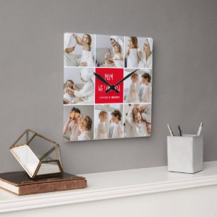Horloge Carrée Photo collage Maman Red We Love You Best Mother Ve