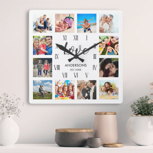 Horloge Carrée Photo Custom Family Collage Personnalité de White