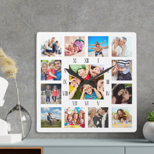 Horloge Carrée Photo Custom Family Collage Personnalité de White