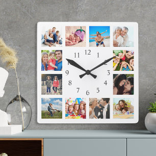 Horloge Carrée Photo Custom Family Collage Personnalité de White