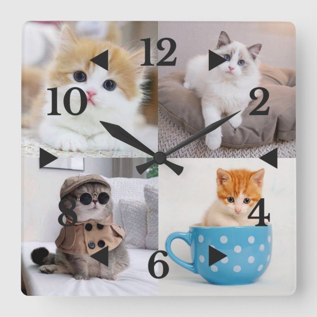 Horloge Carrée Photo customisée Cute Chat (Recto)