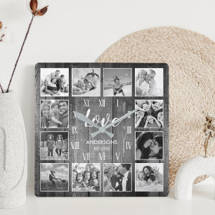 Horloge Carrée Photo de Custom Family Rustic Farmhouse Love Scrip