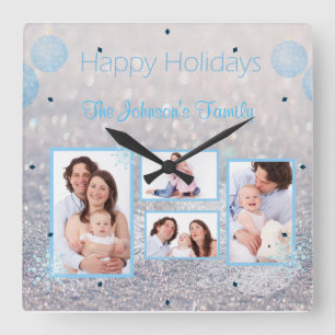 Horloge Carrée Photo de famille Noël Snowy