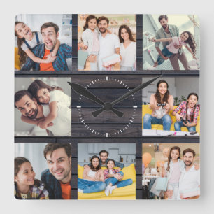 Horloge Carrée Photo de famille personnalisée Collage moderne bo