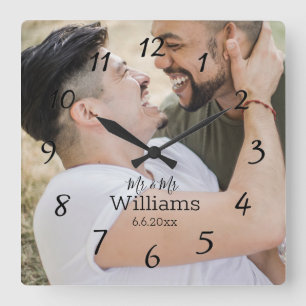 Horloge Carrée photo de mariage gay élégant 