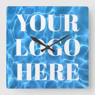 Horloge Carrée Photo de piscine Aqua Blue pour votre logo