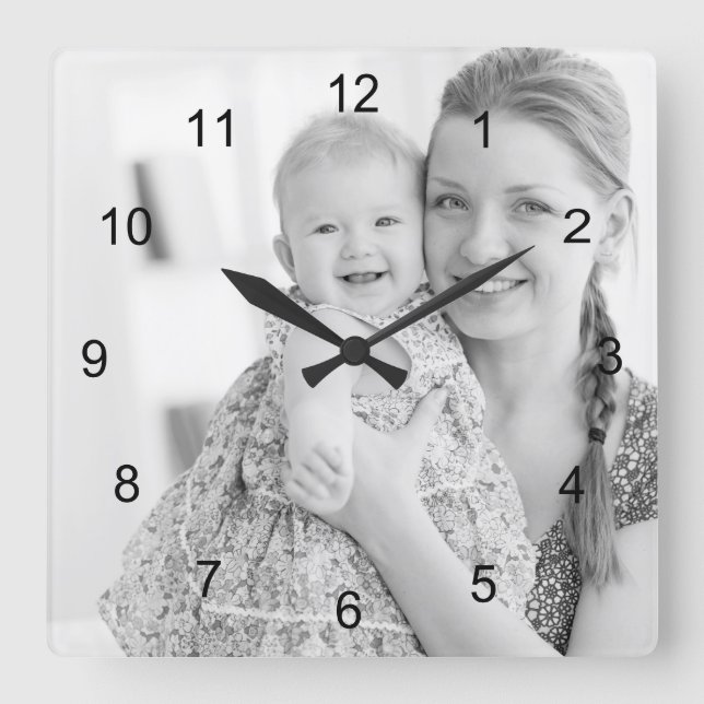 Horloge Carrée Photo et numéros, faites votre propre photo (Recto)