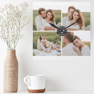 Horloge Carrée Photo Famille Couple Moderne & Citation Famille Lo