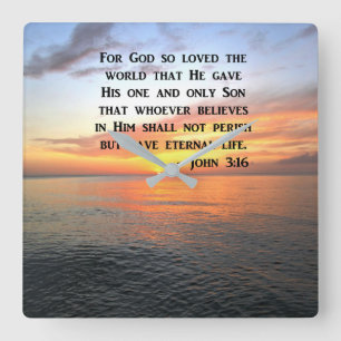 HORLOGE CARRÉE PHOTO INSPIRANTE DE SUNRISE JOHN 3:16