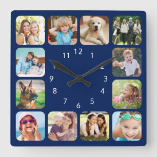 Horloge Carrée Photo moderne Personalized Navy Blue