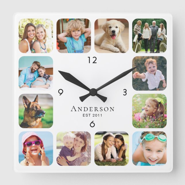 Horloge Carrée Photo moderne Personalized Nom (Recto)