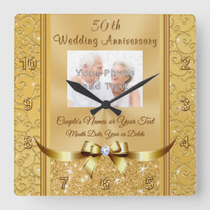 Horloge Carrée Photo Personalized 50th Wedding Anniversary Clocks