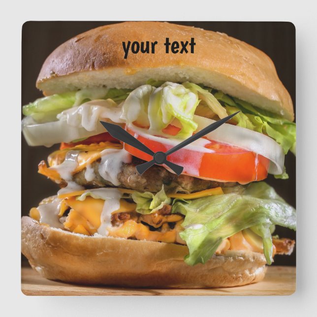 Horloge Carrée Photo Personalized Hamburger Acrylic Wall Clock (Recto)