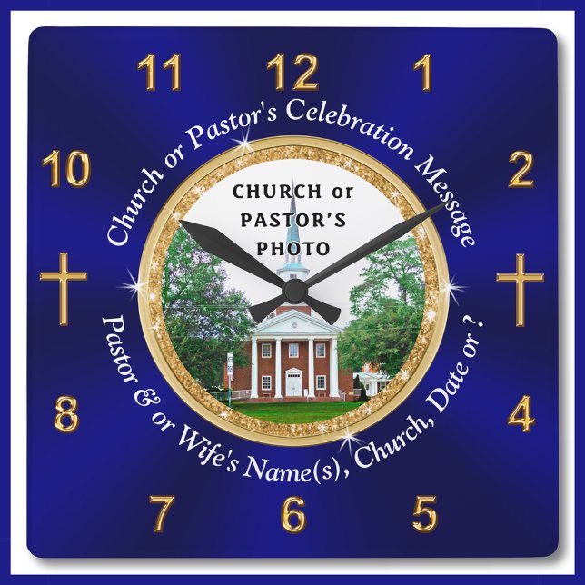 Horloge Carrée Photo, Personnalisée, Dons chrétiens pour pasteurs (Pastor Appreciation Gift Ideas. Church Anniversary Gifts. Gift ideas for Pastors. Pastor Gifts.)