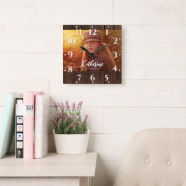 Horloge Carrée Photo personnalisée en carton Brown foncé rustique