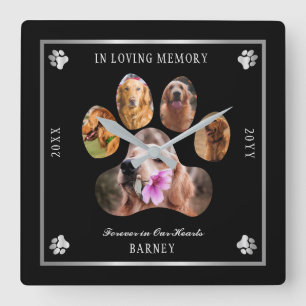 Horloge Carrée Photo Pet Memorial - Black Silver