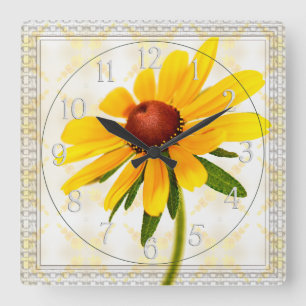 Horloge Carrée Photographie d'une fleur Noir-Eyed de Susan