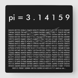 Horloge Carrée pi= 3.14159 Black White Math Science Day Digits