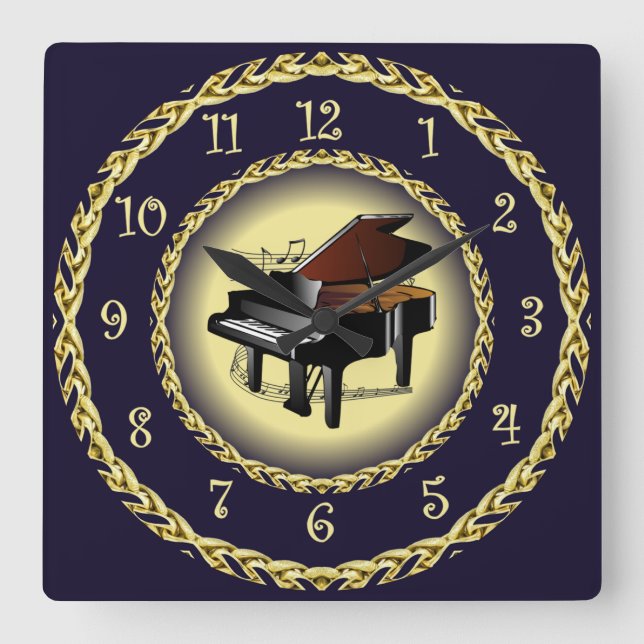 Horloge Carrée Piano ~ Scroll musical ~ Gold/Navy Blue ~ ~ ~ ~ (Recto)