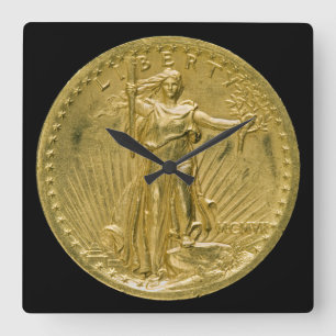 Horloge Carrée Pièce d'or de vingt dollars Liberty Sculpture 1907