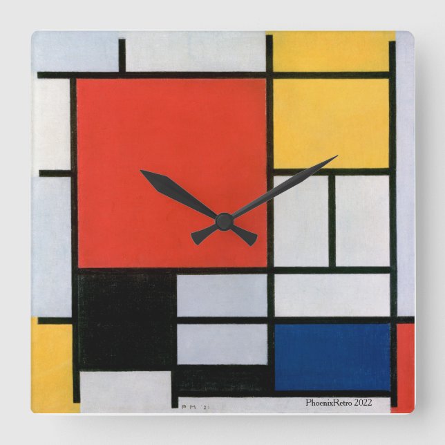 Horloge Carrée Piet Mondrian Abstrait (Recto)