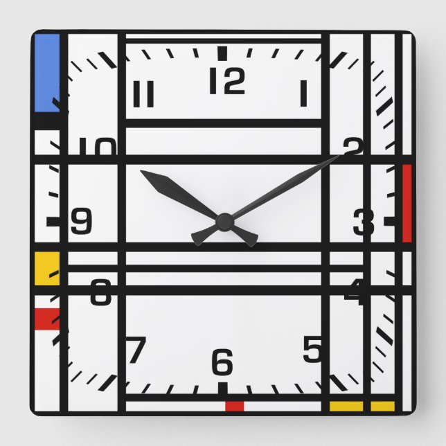 Horloge Carrée Piet Mondrian, composition 10 (Recto)