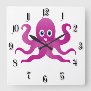 Horloge Carrée Pieuvre violette amusante