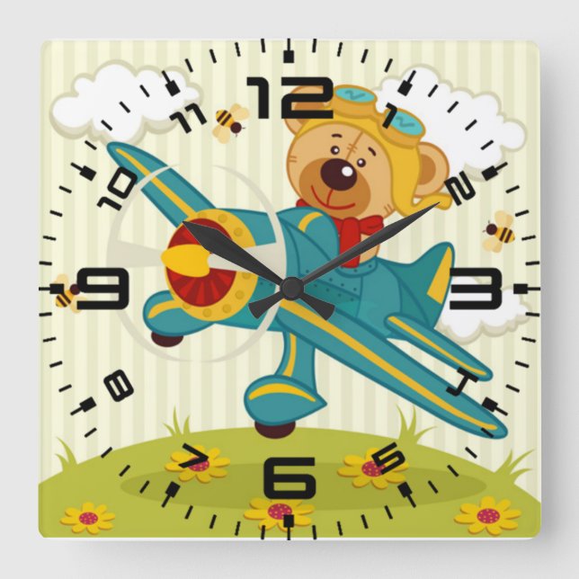 Horloge Carrée Pilote d'ours en peluche (Recto)