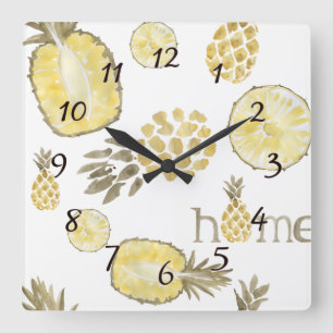Horloge Carrée Pineapple Country Rustic Farmhouse Wall Clock