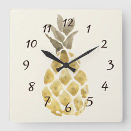 Horloge Carrée Pineapple Watercolor