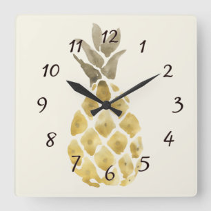 Horloge Carrée Pineapple Watercolor