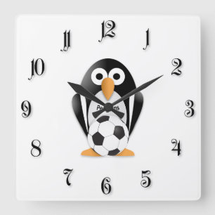 Horloge Carrée Pingouin avec balle de football