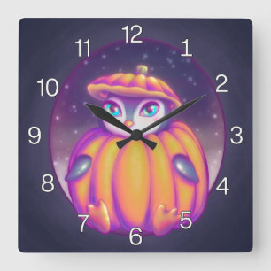 Horloge Carrée Pingouin De Costume Citrouille Cute Dans Le Dessin