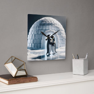 Horloge Carrée Pingouins Dansant Lente Par Igloo