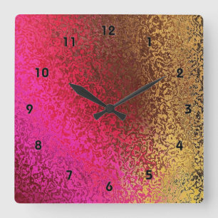 Horloge Carrée Pink And Gold Pattern