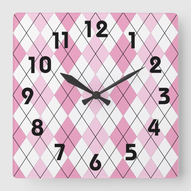 Horloge Carrée Pink and White Argyle Wall Clock (Recto)