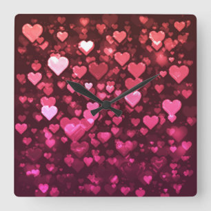 Horloge Carrée Pink Bokeh Hearts papier peint Arrière - plan numé