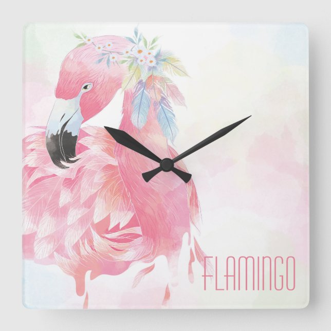 Horloge Carrée Pink Flamingo Wall Clock (Recto)